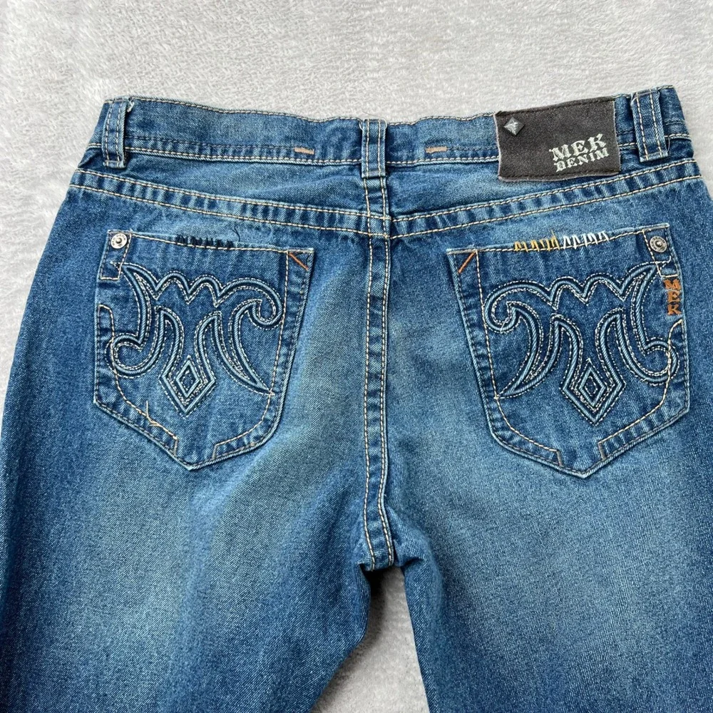 MEK Denim Cody Straight Leg Jeans Size 40 Blue Mens Embroidered Y2K Rugged Style